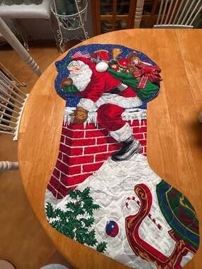 Vintage Cranston VIP Santa Down The Chimney Jumbo Quilted Christmas Stocking